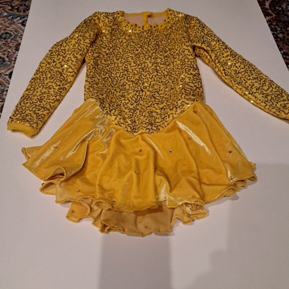 Yellow custom made figure skating competition dress size 4-6 skate - Picture 1 of 4
